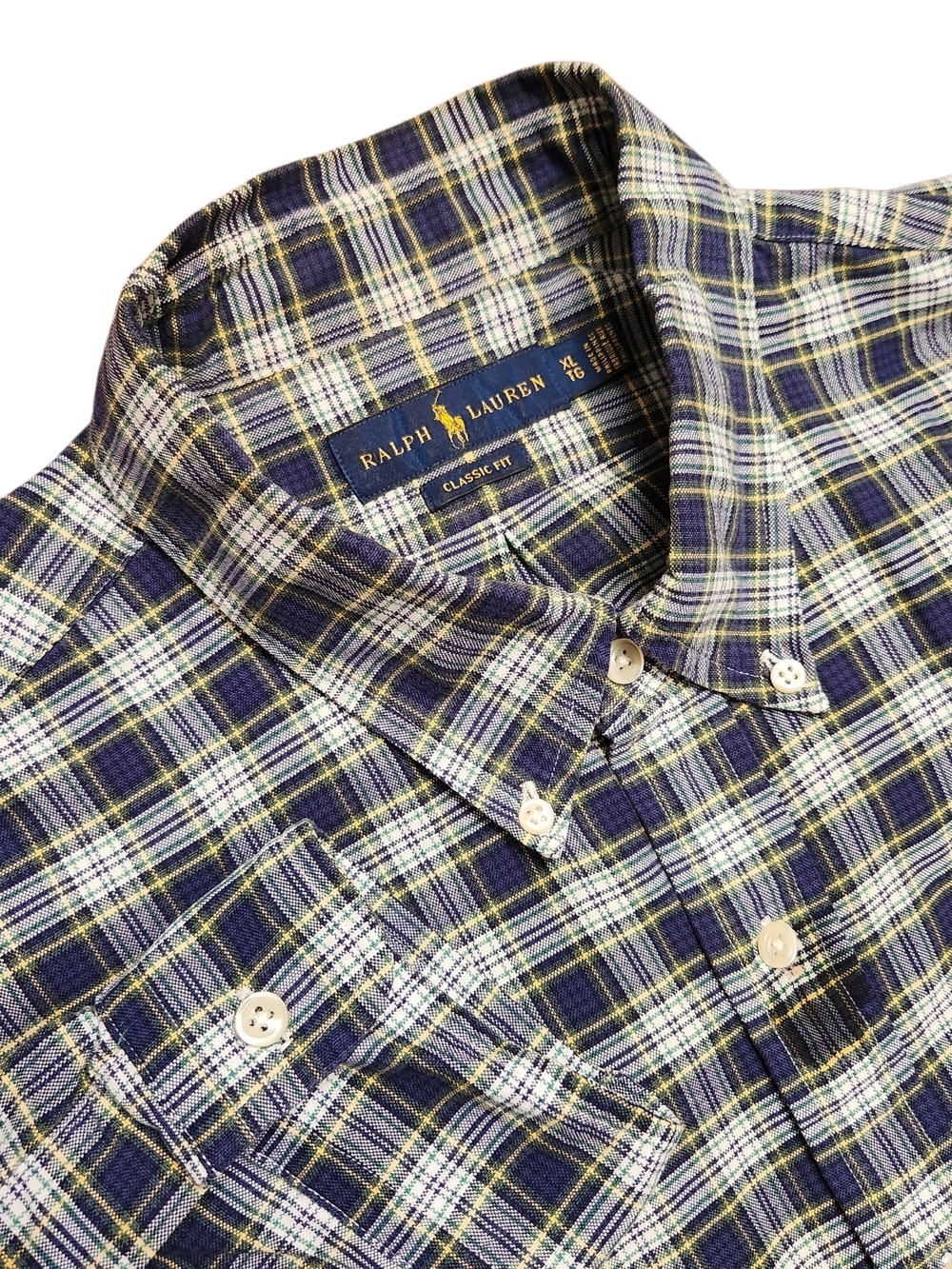 Vintage Ralph Lauren Plaid Long-Sleeve Button-Down Check Shirt Size XL Preppy